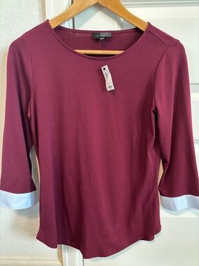 NWT The Limited maroon Long-Sleeve Crewneck Top with Contrast Cuffs